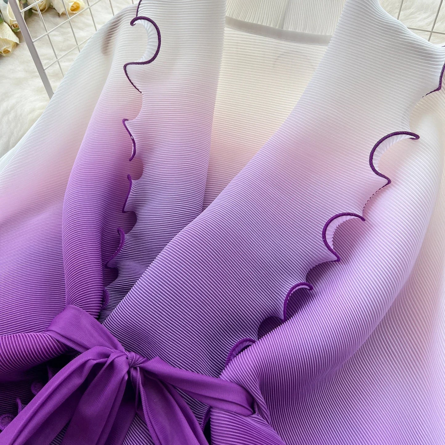 Miyake pli changement progressif couleur bord ondulé costume soleil jupe plissée à la mode et élégant deux pièces ensembles tenues pour femmes