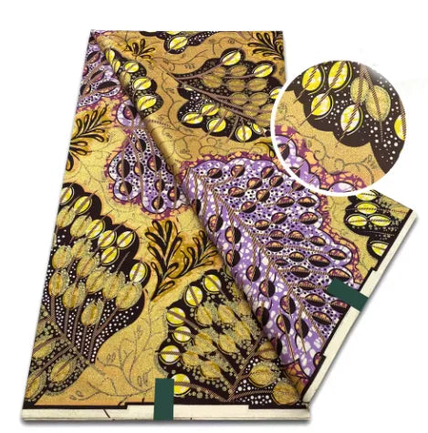 Tissu africain en cire de coton, très bonne qualité, nouvelle grande cire Ankara brillante Pagne, couleur grise, brillant doré, trucs Batik, 6 mètres