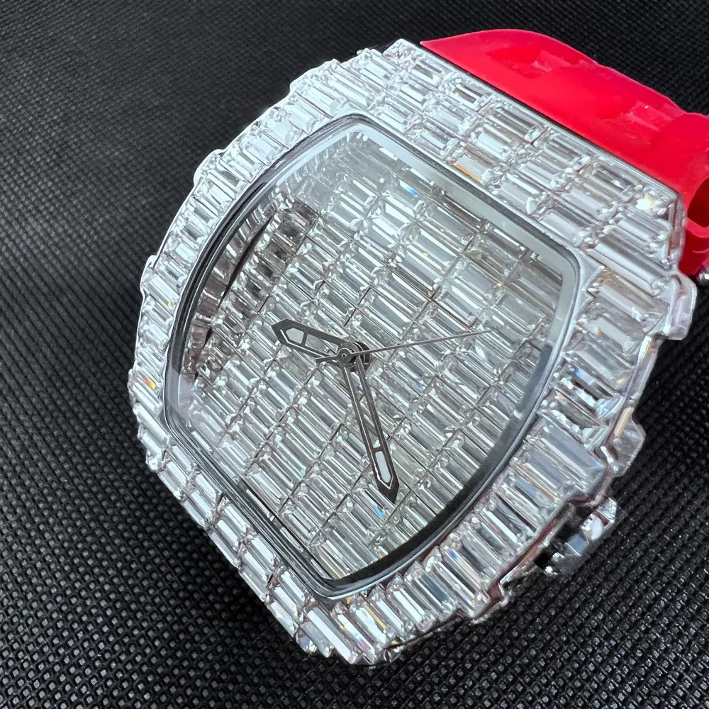 Montre-bracelet à Quartz pour hommes, marque de luxe, nouvelle collection créative, carrée, diamant scintillant, bracelet en caoutchouc, grand visage, cadeau, 2024