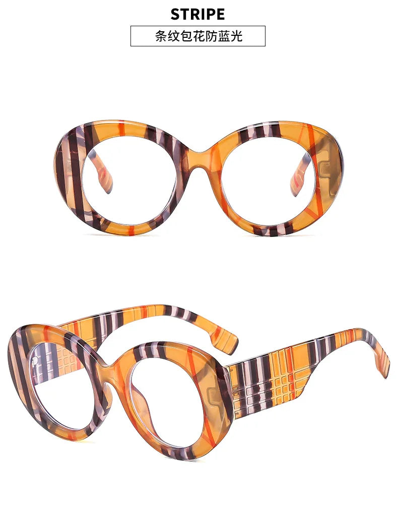 Lunettes anti-lumière bleue à rayures jaunes rétro pour femmes, lunettes transparentes, grande monture ronde, marque de luxe, 2025