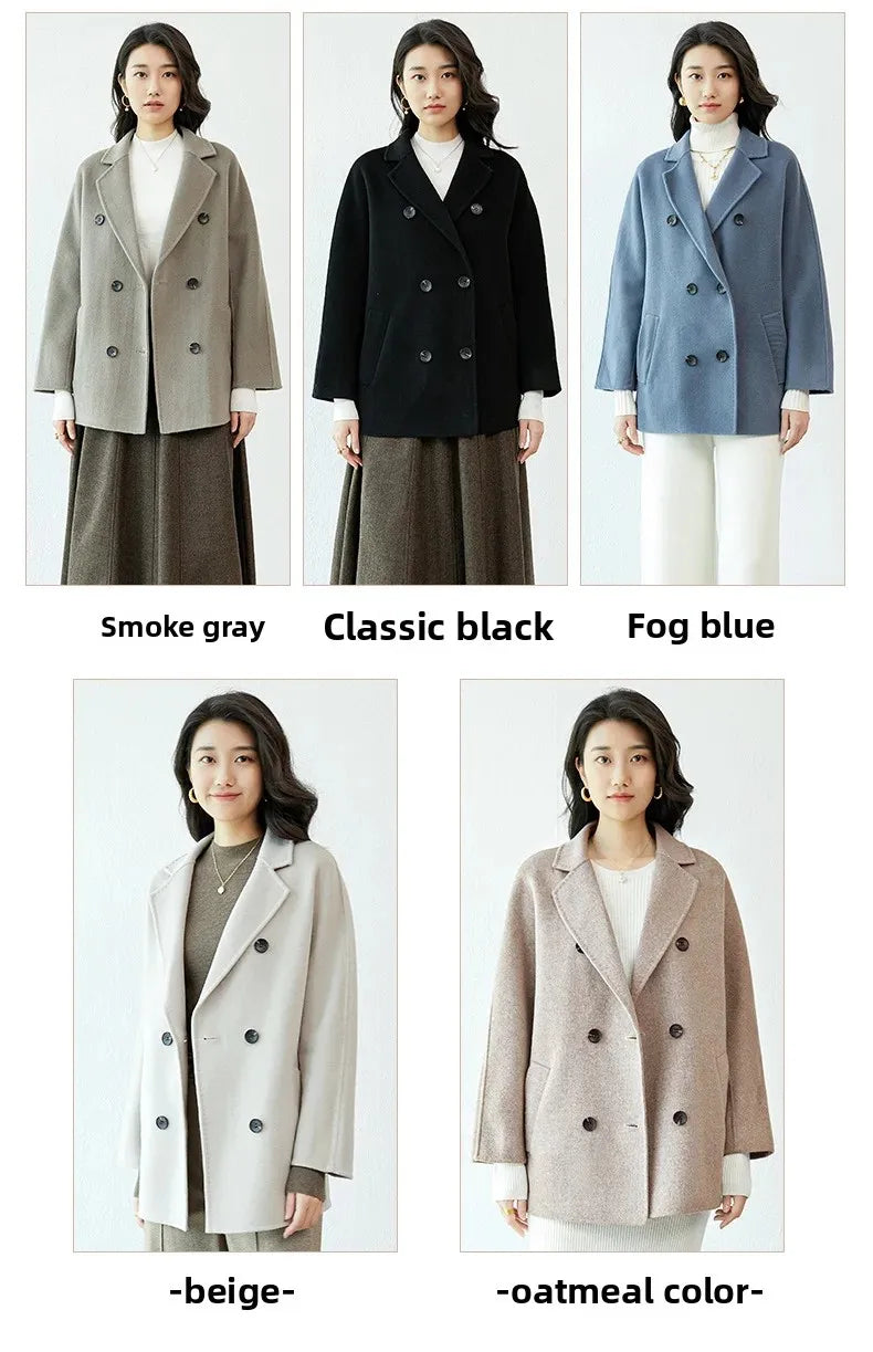 Manteau en laine Double face pour femme, épais, mi-long, col de costume, coupe ample, couleur Pure, polyvalent, nouveau Style automne hiver
