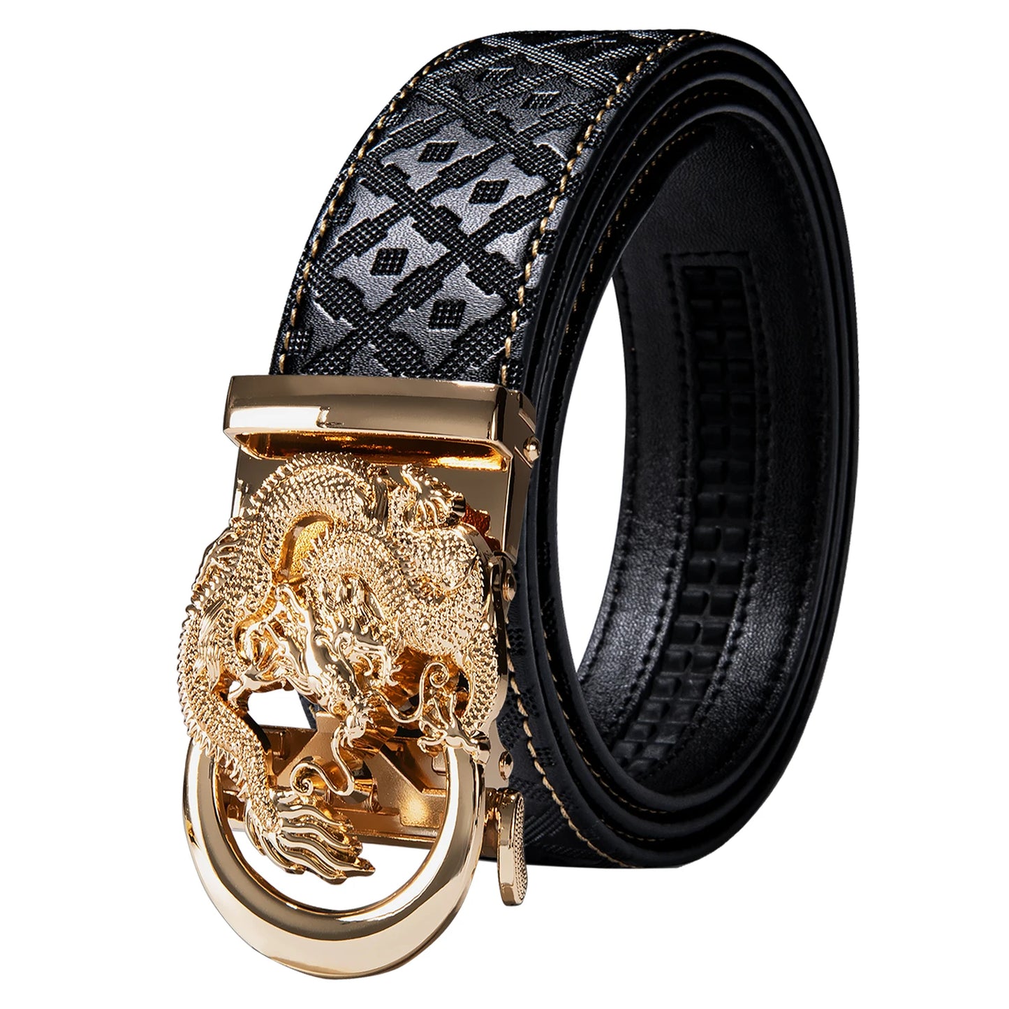 Ceintures en cuir noir pour hommes, 110CM-130CM, sangle à cliquet en relief, boucles automatiques, robe coulissante, ceinture en jean pour hommes