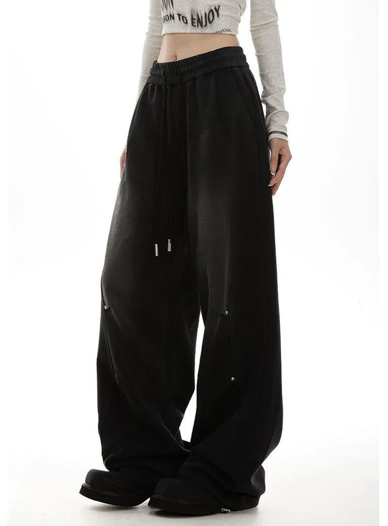 Pantalon de survêtement américain pour femmes, Streetwear, taille haute, Vintage, droit, Hip Hop, Harajuku, ample, à lacets, jambes larges, Baggy