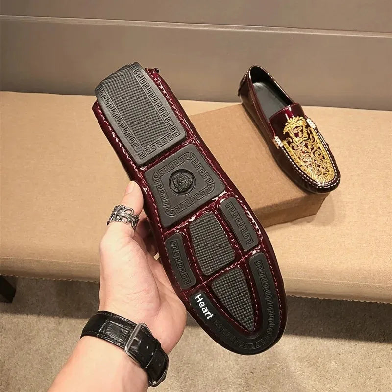 Chaussures Décontractées en Cuir Verni Astronomique Souple pour Homme, Style Coréen, Décontracté, en Une Étape, Style Britannique, pour Paresseux, Nouvelle Collection Printemps Été