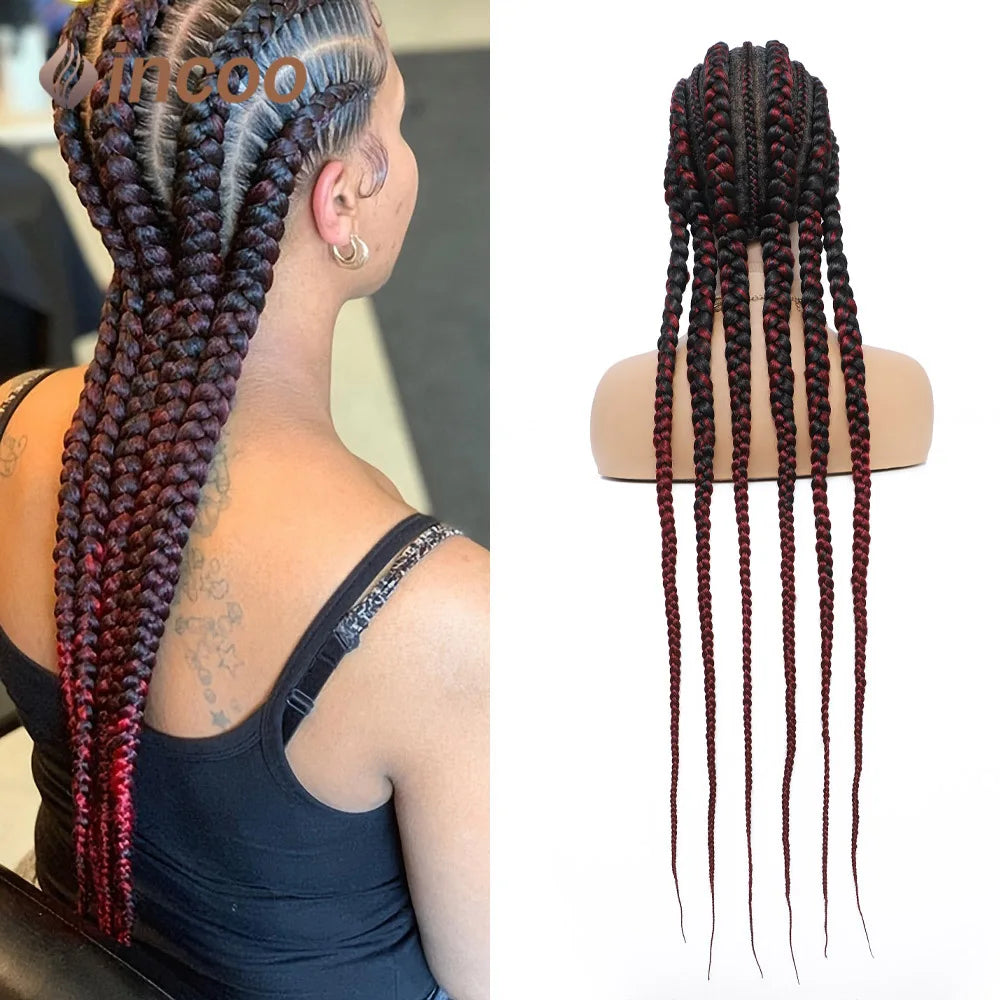 Incoo-Perruque synthétique tressée pour femmes noires, 36 pouces, sans nœud, boîte, Cornrow, cheveux africains