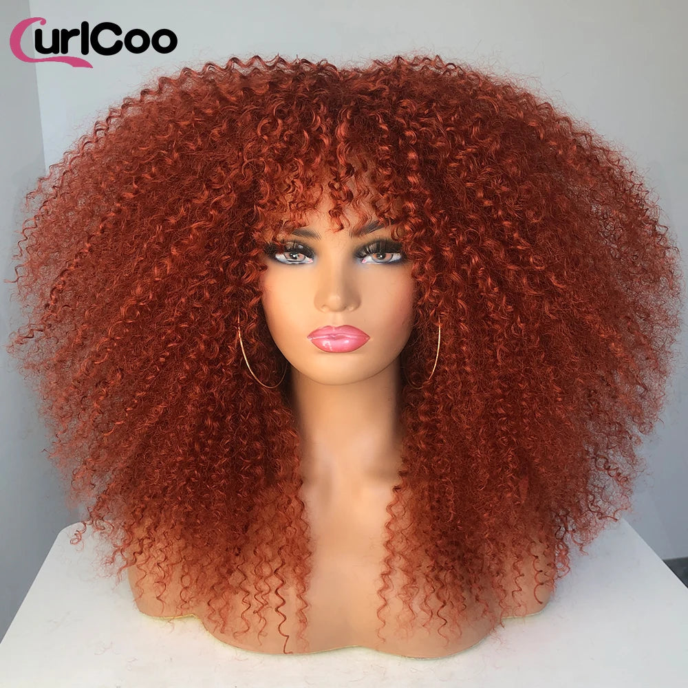 Perruque bouclée avec frange, perruque Afro bouclée pour femmes noires, perruque longue et moelleuse en Fiber synthétique pour fête quotidienne, Cosplay