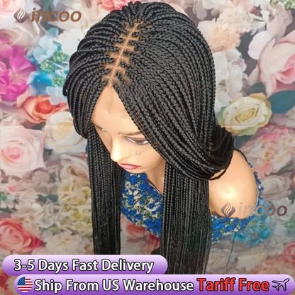 Perruques tressées synthétiques pour femmes noires perruque pleine dentelle tresse africaine sans noeud boîte tresses cheveux avant de lacet perruques pas cher Cornrow tresses