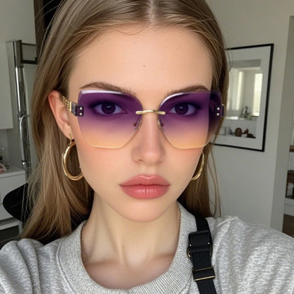 JUNCTURE femmes sans bordure lunettes de soleil Vintage mode oeil de chat lunettes de soleil dégradé dame fête vacances cadeaux lunettes de soleil pour les femmes