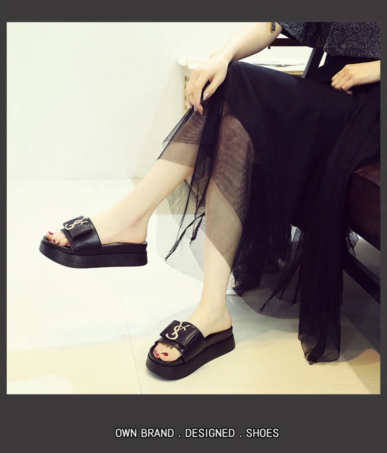 Pantoufles de Luxe à Plateforme pour Femme, Chaussures Décontractées d'Extérieur, Sandales à la Mode