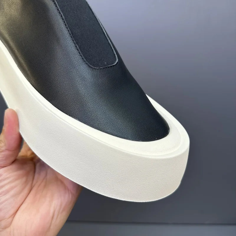 Baskets épaisses en cuir véritable pour hommes, chaussures décontractées, respirantes, à enfiler, haut de gamme