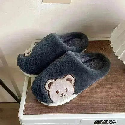 Ours en peluche pantoufles pour femmes hommes mode Kawaii moelleux hiver chaud pantoufles amoureux dessin animé ours en peluche maison chaussures TG03