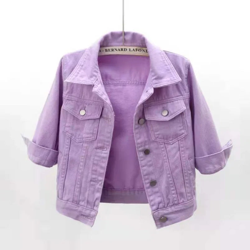 Femmes Denim veste printemps automne manteau court rose Jean vestes décontracté hauts violet jaune violet bleu hauts amples dame vêtements d'extérieur