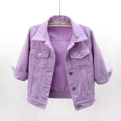 Femmes Denim veste printemps automne manteau court rose Jean vestes décontracté hauts violet jaune violet bleu hauts amples dame vêtements d'extérieur
