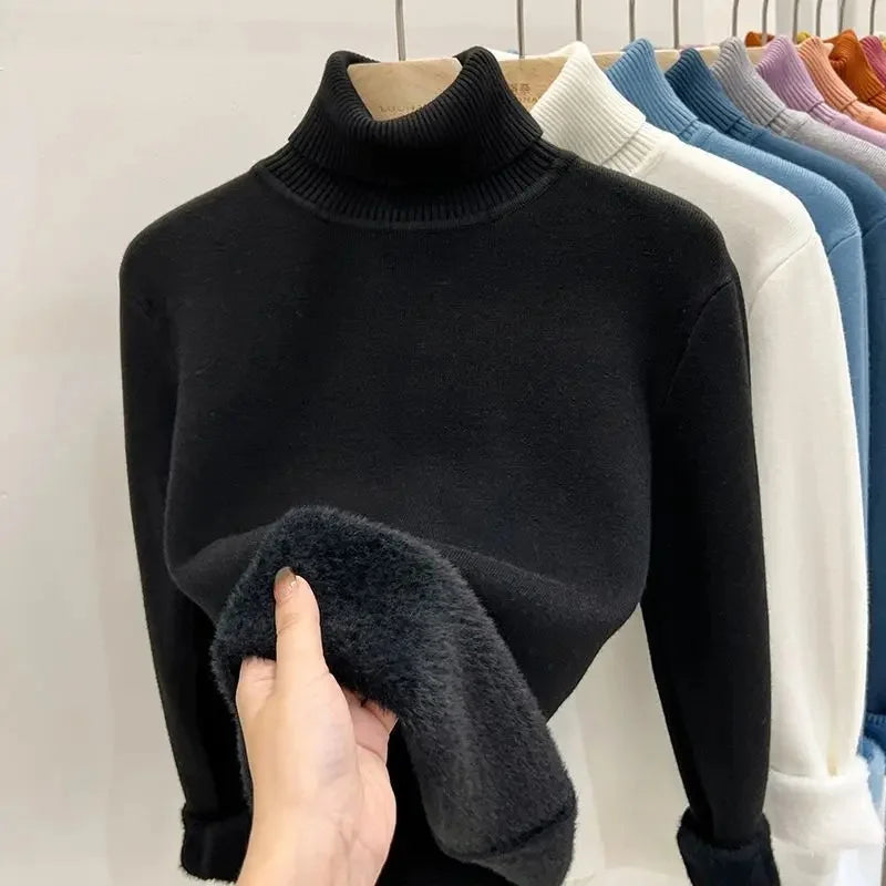 Pull intégré à col haut et manches longues pour femme, doublure polaire, nouveau Style, couche de Base chaude, haut à la mode, printemps hiver