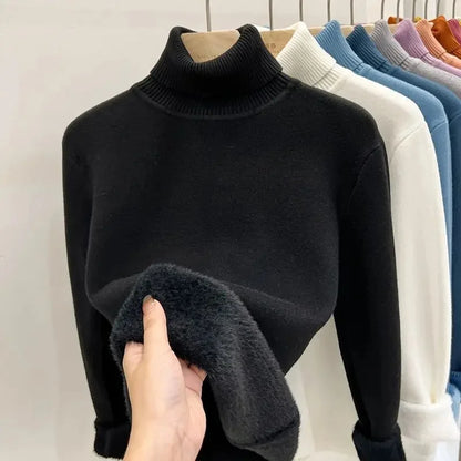 Pull intégré à col haut et manches longues pour femme, doublure polaire, nouveau Style, couche de Base chaude, haut à la mode, printemps hiver
