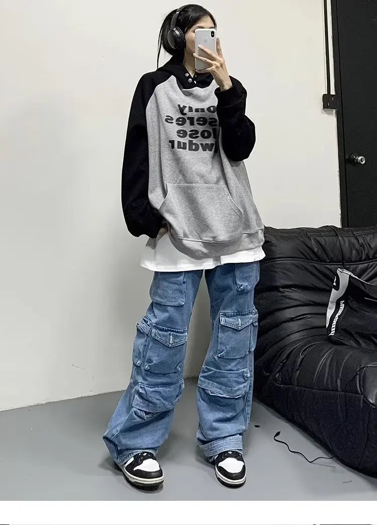 Jean Baggy à jambes larges pour femmes, pantalon Cargo multi-poches, nouvelle mode Harajuku Y2K, Streetwear, jean bleu délavé, 2025