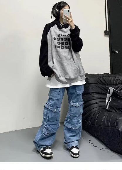 Jean Baggy à jambes larges pour femmes, pantalon Cargo multi-poches, nouvelle mode Harajuku Y2K, Streetwear, jean bleu délavé, 2025