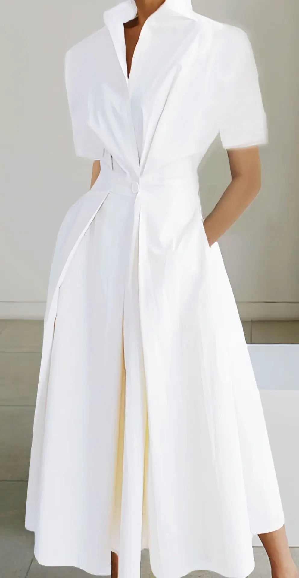 Robe élégante à imprimé géométrique pour femmes, chemise à col rabattu, taille élastique, grande robe balançoire, nouvelle mode, été, 2024