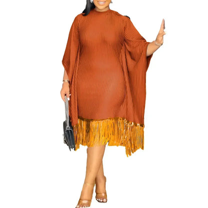 Robe mi-longue à pampilles en polyester à manches 3/4 pour femmes, tenues africaines élégantes, vêtements africains