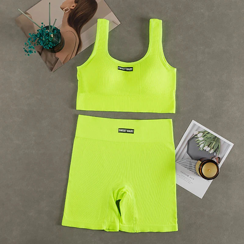 Ensemble de yoga sans couture pour femmes, combinaisons d'entraînement de fitness, soutien-gorge de sport, leggings taille haute, vêtements de sport sexy en V profond, nouveau, 2024