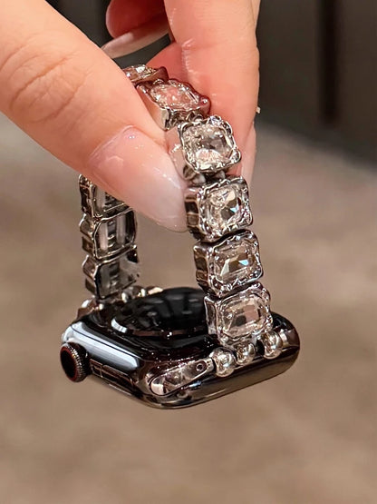 Bande de diamant élastique pour iWatch Ultra 10 9 8 7 6 5 Se 4, bracelet en métal pour femme Apple Watch 38mm 40mm 41mm 42mm 45mm 46mm 49mm