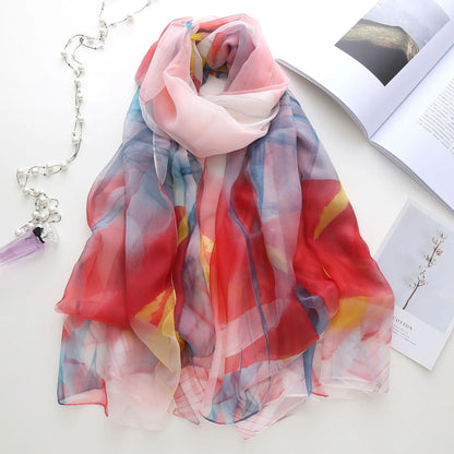 Foulard en soie glacée pour protection solaire, foulard enveloppant, grande serviette de plage pour femmes, imprimé fin, Micro-à traversant, châle de climatisation, 180cm