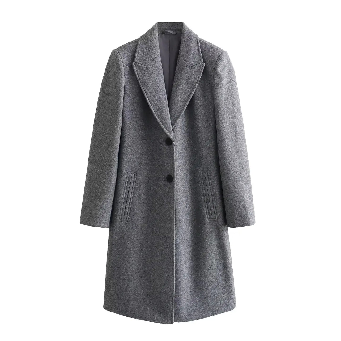 TRAF femmes 2024 automne nouvelle mode Tongle Style coupe ajustée longue manteau décontracté Chic revers bouton à manches longues manteau vêtements d'extérieur Mujer