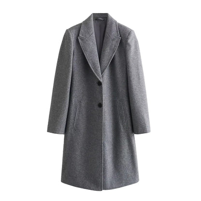 TRAF femmes 2024 automne nouvelle mode Tongle Style coupe ajustée longue manteau décontracté Chic revers bouton à manches longues manteau vêtements d'extérieur Mujer