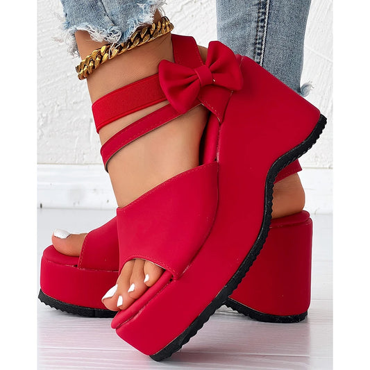 Peep Parker-Sandales à l'offre elles compensées avec nœud papillon pour femmes, sandales en daim, style coréen, printemps, automne, été, 03/Casual, 2024