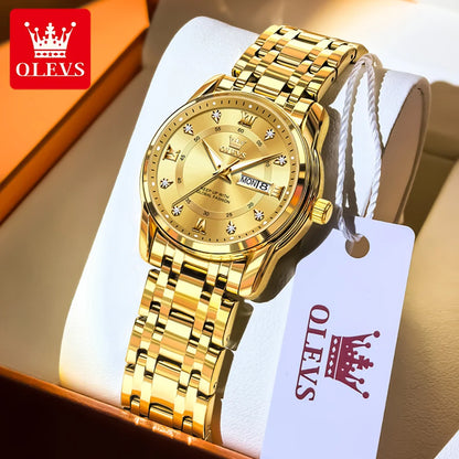 OLEVS meilleure vente mode en acier inoxydable Quartz dames montre de luxe double calendrier lumineux étanche montre élégante pour les femmes