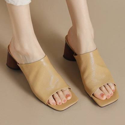 Sandales d'été en peau de mouton souple pour femmes, diapositives ald-on, talon rond de 6cm, élégantes, dames, grande taille 34-41, escarpins habnommée quotidiens minces, chaussures