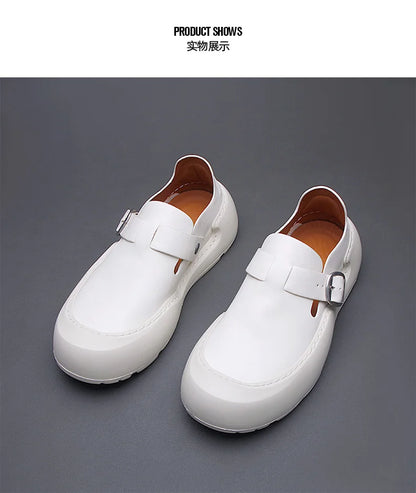 Été 2025 nouveaux mocassins en cuir respirants pour hommes semelles souples semelles épaisses confortables chaussures en cuir pour hommes à la mode et décontractées