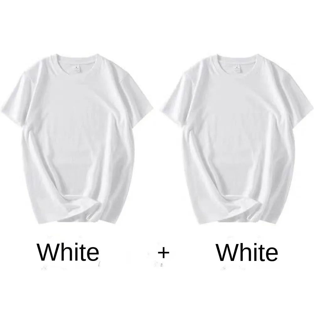 2 pièces 100% coton solide t-shirts hommes et femmes à manches courtes blanc t-shirts décontracté respirant ample col rond T-shirt Couple hauts
