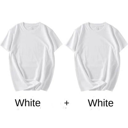 2 pièces 100% coton solide t-shirts hommes et femmes à manches courtes blanc t-shirts décontracté respirant ample col rond T-shirt Couple hauts
