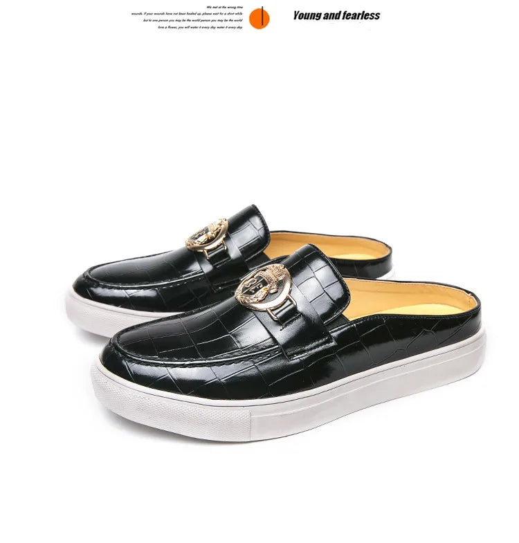 Mocassins en cuir de style britannique pour hommes, demi-chaussures marron, chaussures à enfiler, confortables et respirantes, haute qualité, été