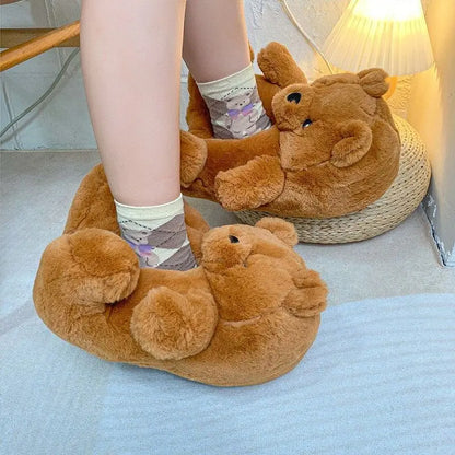 Pantoufles roses en fourrure d'animal à enfiler, chaussures d'ours moelleuses pour la maison, pantoufles d'intérieur chaudes et pelucheuses, tongs de maison, expédition rapide