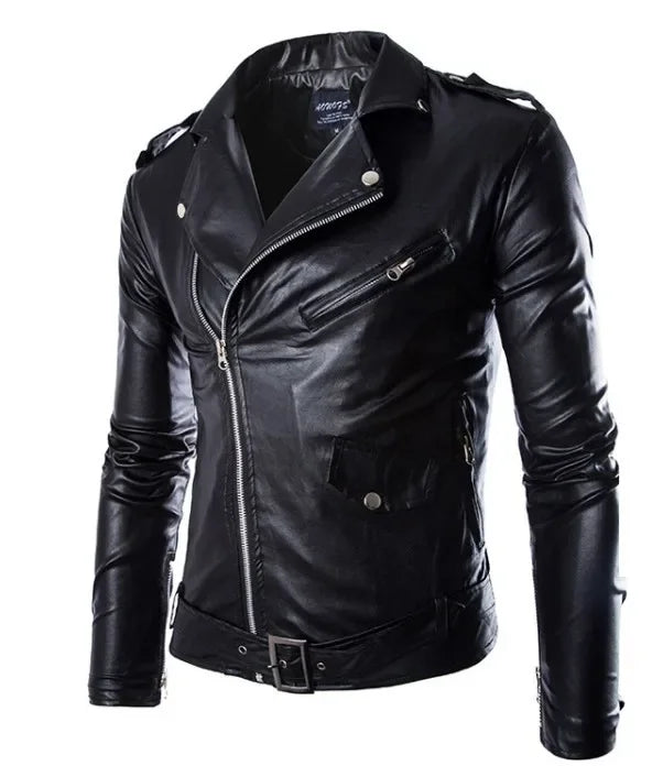 Veste en cuir PU Style motard coupe cintrée pour hommes, manteau décontracté britannique à la mode Y012, veste en cuir confortable et souple pour hommes