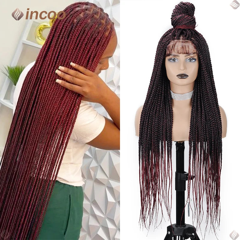Perruques tressées synthétiques pour femmes noires perruque pleine dentelle tresse africaine sans noeud boîte tresses cheveux avant de lacet perruques pas cher Cornrow tresses