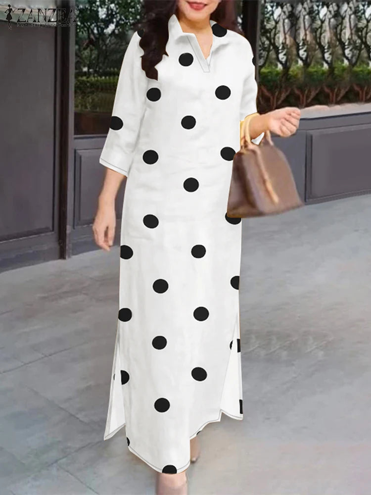 Eleagnt à pois femmes Robe grande taille été Robe d'été 2025 ZANZEA mode revers cou 3/4 manches Baggy travail robes Robe Femme