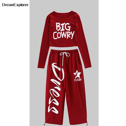 Filles K-pop haut court mode lettres Sport Joggers pantalon fille groupe vêtements ensembles enfants Hip Hop Streetwear enfants Jazz Costumes