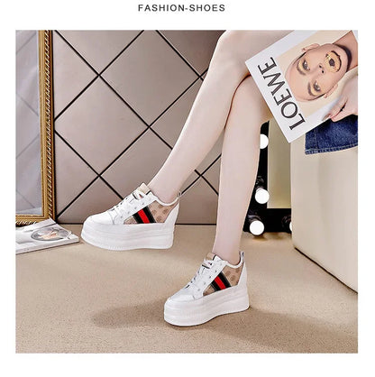 9cm femmes chaussures grosses baskets Air maille évider en cuir véritable blanc chaussures compensées plate-forme talon pompes Mujer Bombas