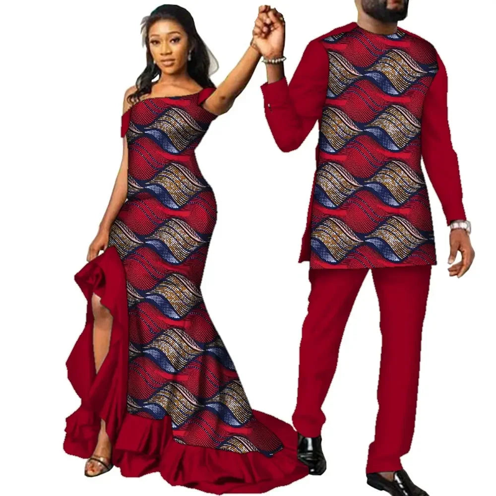 Vêtements de Couple Africains à Imprimé Ankara pour Femme et Homme, Robes sulfMaxi, Dashiki Imbibé, Tenue Amoureux, WYQ567