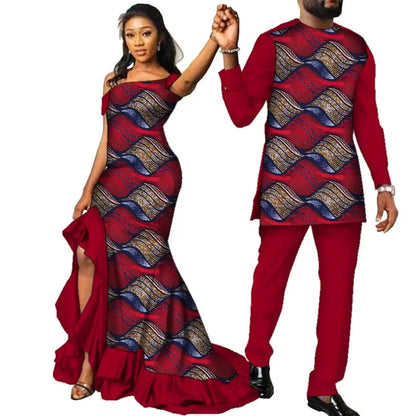 Vêtements de Couple Africains à Imprimé Ankara pour Femme et Homme, Robes sulfMaxi, Dashiki Imbibé, Tenue Amoureux, WYQ567