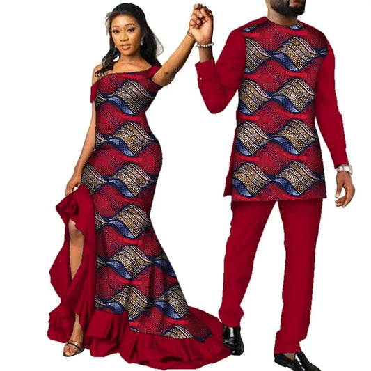 Vêtements de Couple Africains à Imprimé Ankara pour Femme et Homme, Robes sulfMaxi, Dashiki Imbibé, Tenue Amoureux, WYQ567