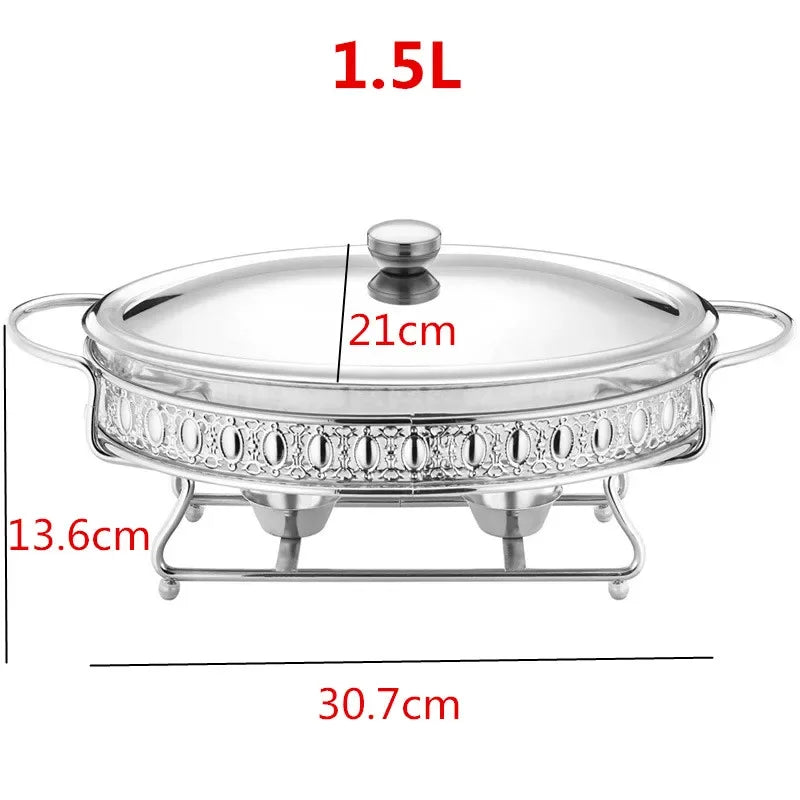 Plat de service en verre en acier inoxydable, petit réchaud, chauffe-plats, Buffet de luxe, ovale doré, hôtel, bol à friction de mariage