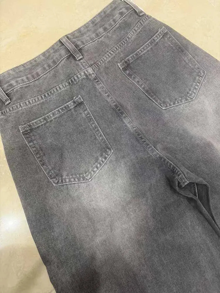 BKQU gris Vintage Baggy jean femme Streetwear taille haute Y2K jambe large Denim pantalon ample femme Hip Hop pantalon américain années 2000