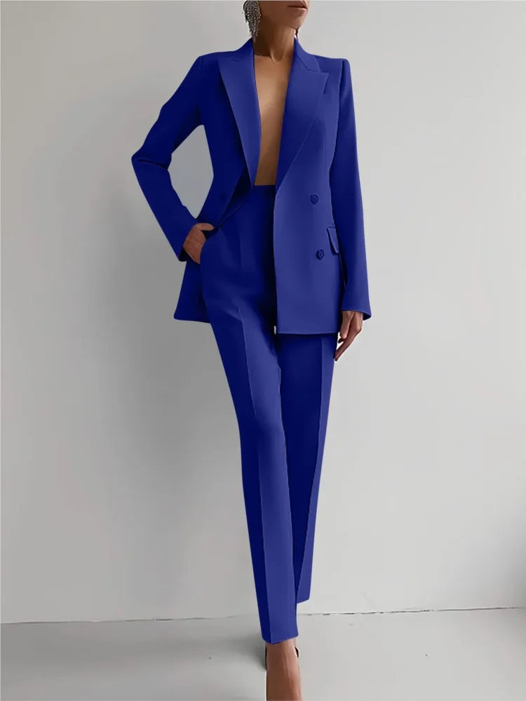 Printemps décontracté à manches longues costume ensemble automne élégant bureau dame solide mince hauts Blazer pantalon deux pièces ensembles femmes tenue 2025