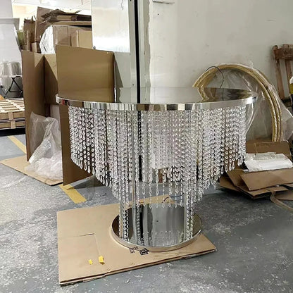 Rideau de perles de cristal, Table à gâteau, décoration de mariage, Table en métal avec éclairage, Table à gâteau en cristal de mariage