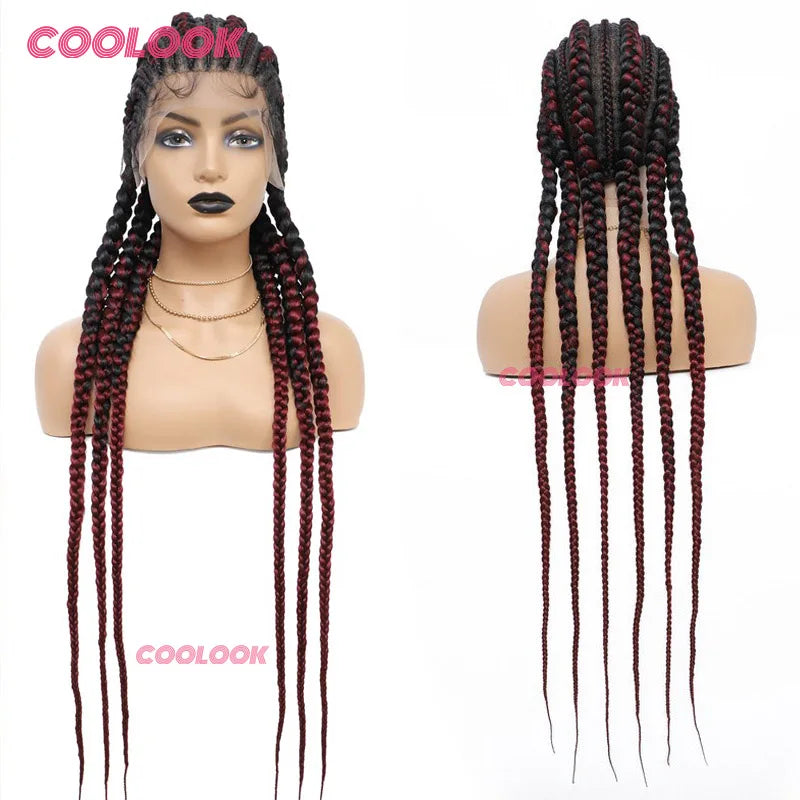360 pleine dentelle Cornrow tressé perruques pour les femmes noires synthétique sans noeud 20 "sans colle tressé perruque avec des cheveux de bébé déesse tresses perruque