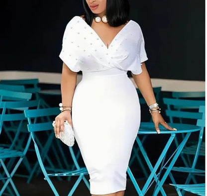 Robe de soirée à la mode pour femmes, Sexy, col en V, robes élégantes aux hanches, couleur unie, Slim, tenue de bureau, été, 2025